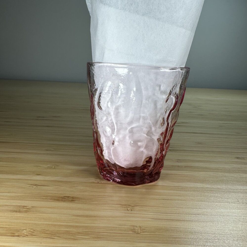Vintage Morgantown Seneca Driftwood Crinkle Pink 6oz Lowball Glasses 4 pcs MCM - Picture 8 of 8